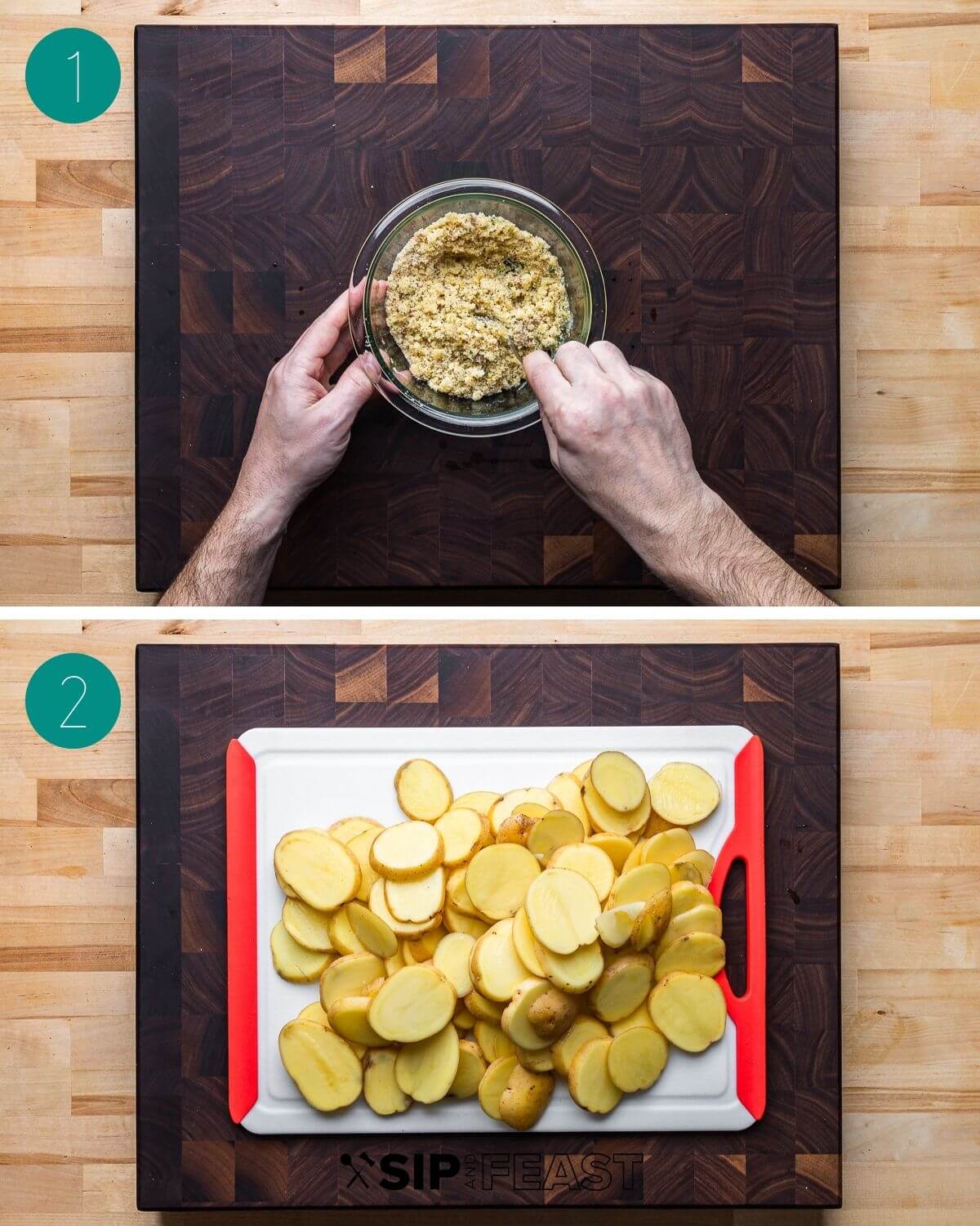 Italian potato casserole recipe process shot collage group number one.