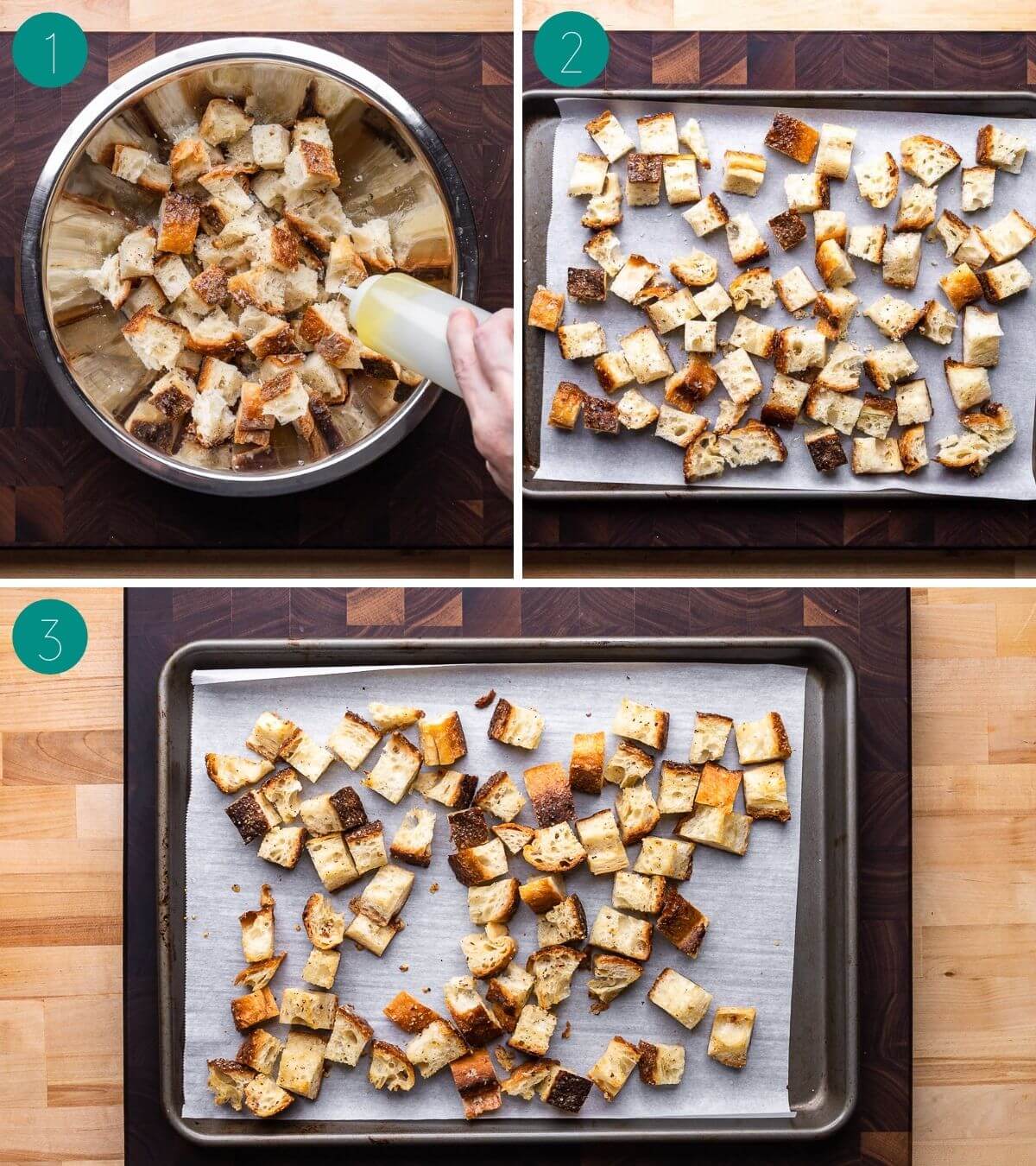 Crouton recipe process shot collage.