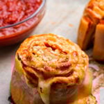 Pepperoni pinwheels with pizza dough Pinterest image.