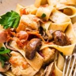 Chicken marsala pasta Pinterest image.