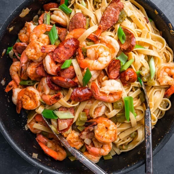 Cajun shrimp and sausage pasta featured image.