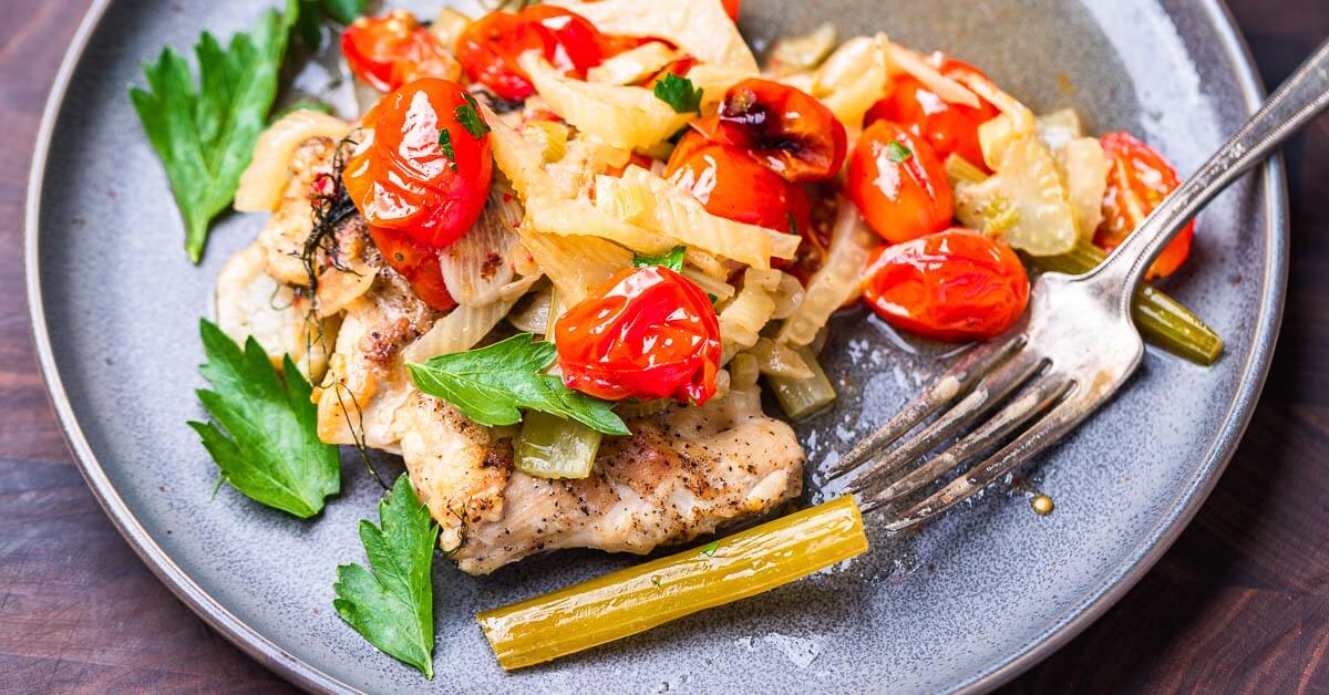 Chicken Thighs with Fennel and Cherry Tomatoes Sip and Feast