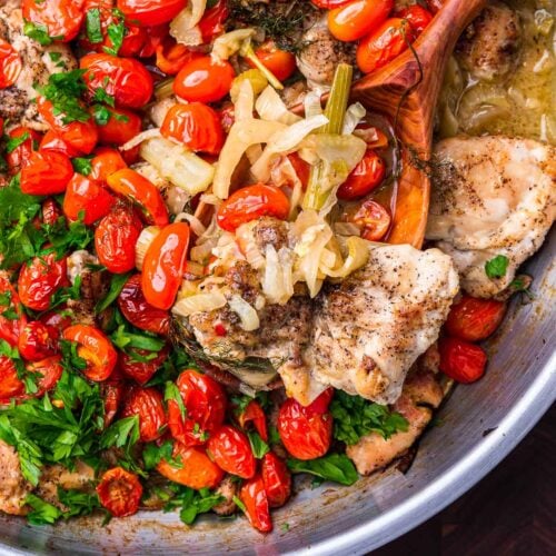 Chicken thighs with fennel and tomatoes featured image.