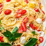 Caprese pasta recipe Pinterest image.