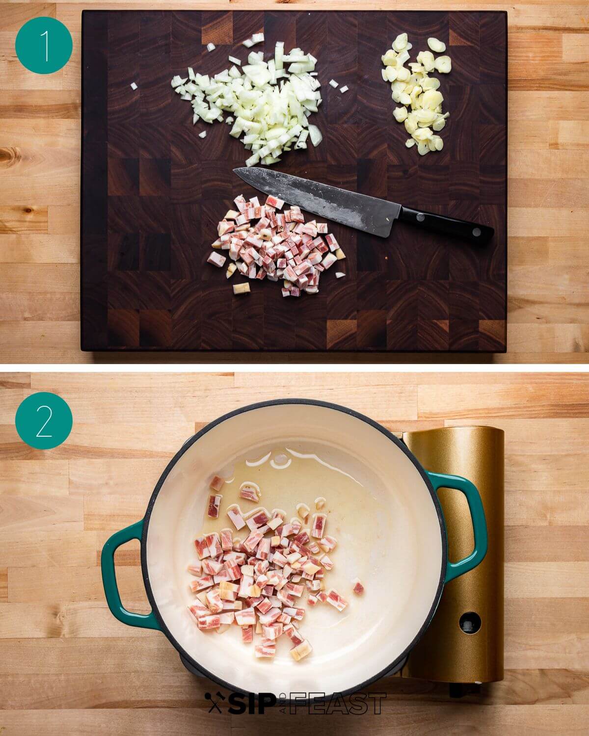 Pasta e fagioli recipe process shot collage group number one.