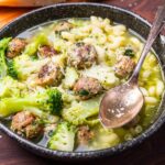 Pasta and broccoli with tiny meatballs featured image.
