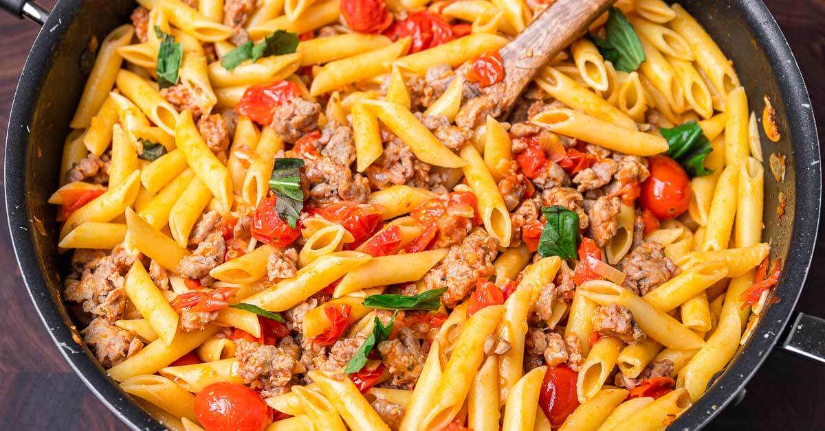 Sausage Cherry Tomato Pasta - Sip and Feast