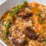 Beef barley soup recipe Pinterest image.