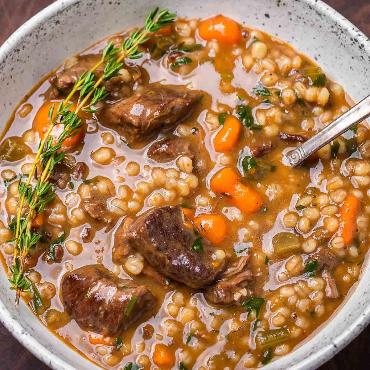 Beef Barley Soup - Sip and Feast