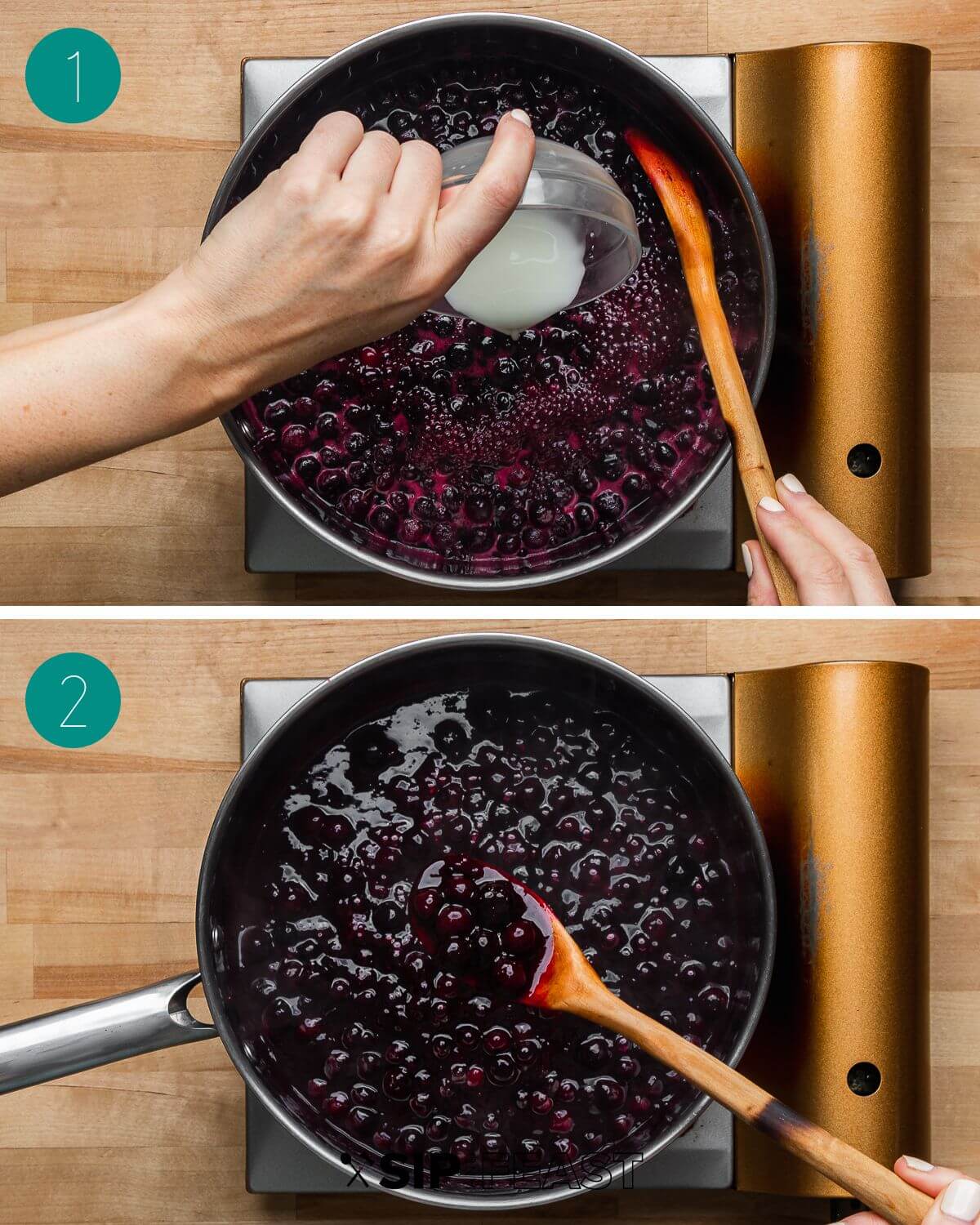 Blueberry sauce process collage.