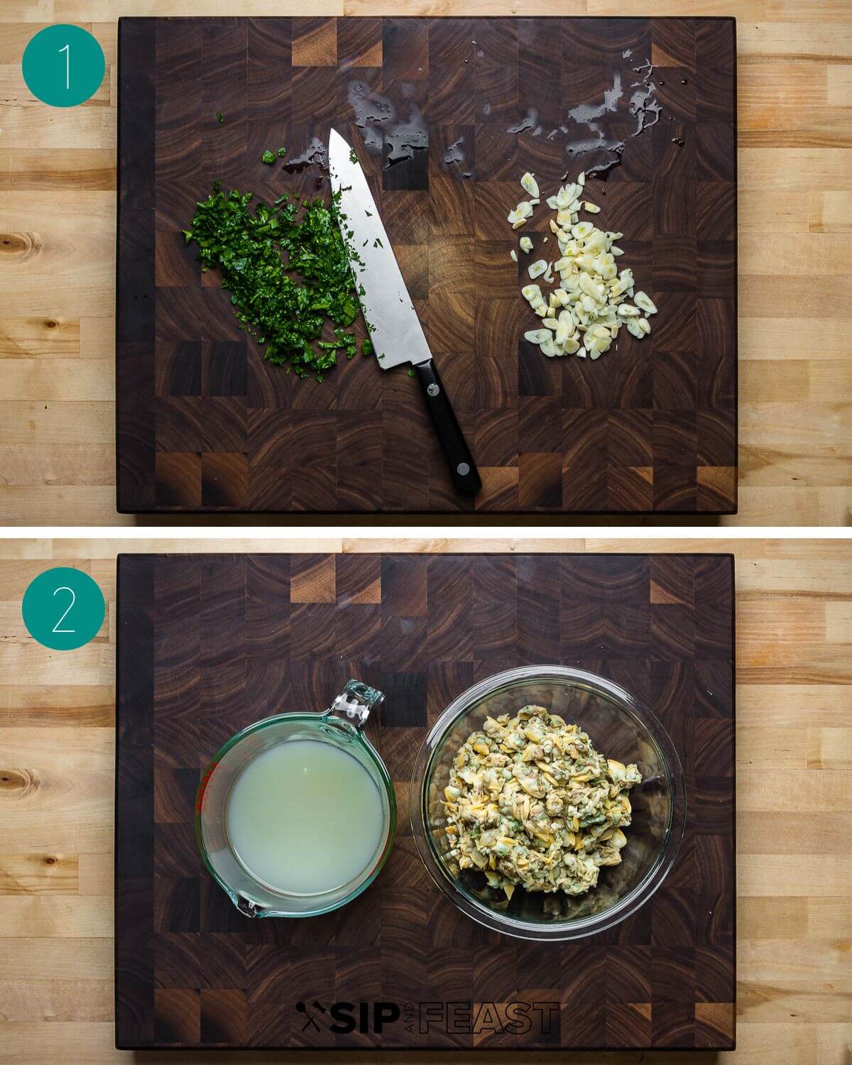 Linguine with canned clam sauce recipe process shot collage group number one.