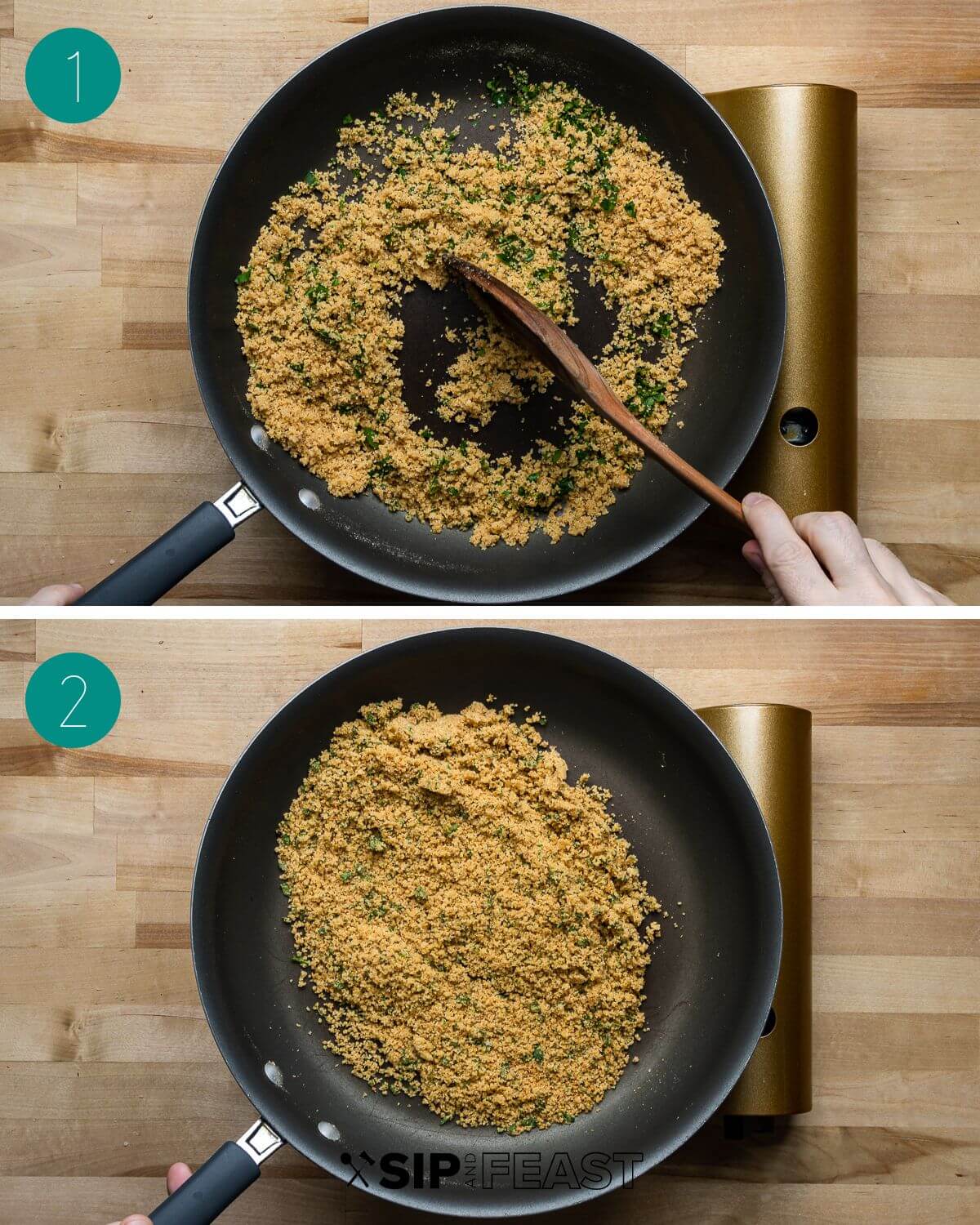 Seasoned breadcrumbs process shot collage.