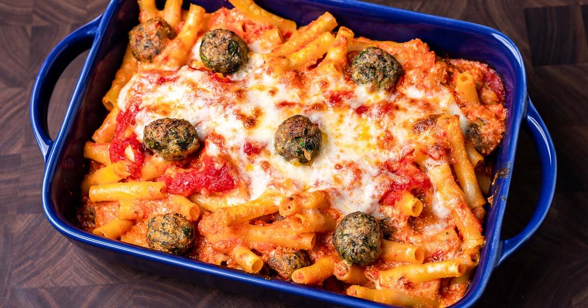 Baked Ziti with Meatballs Sip and Feast