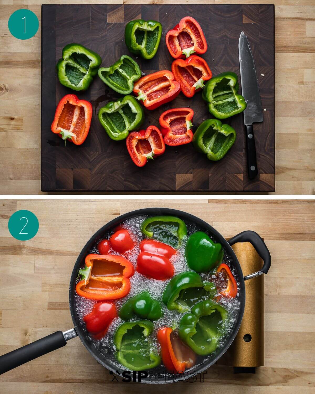 Italian stuffed peppers recipe process shot collage group number one.