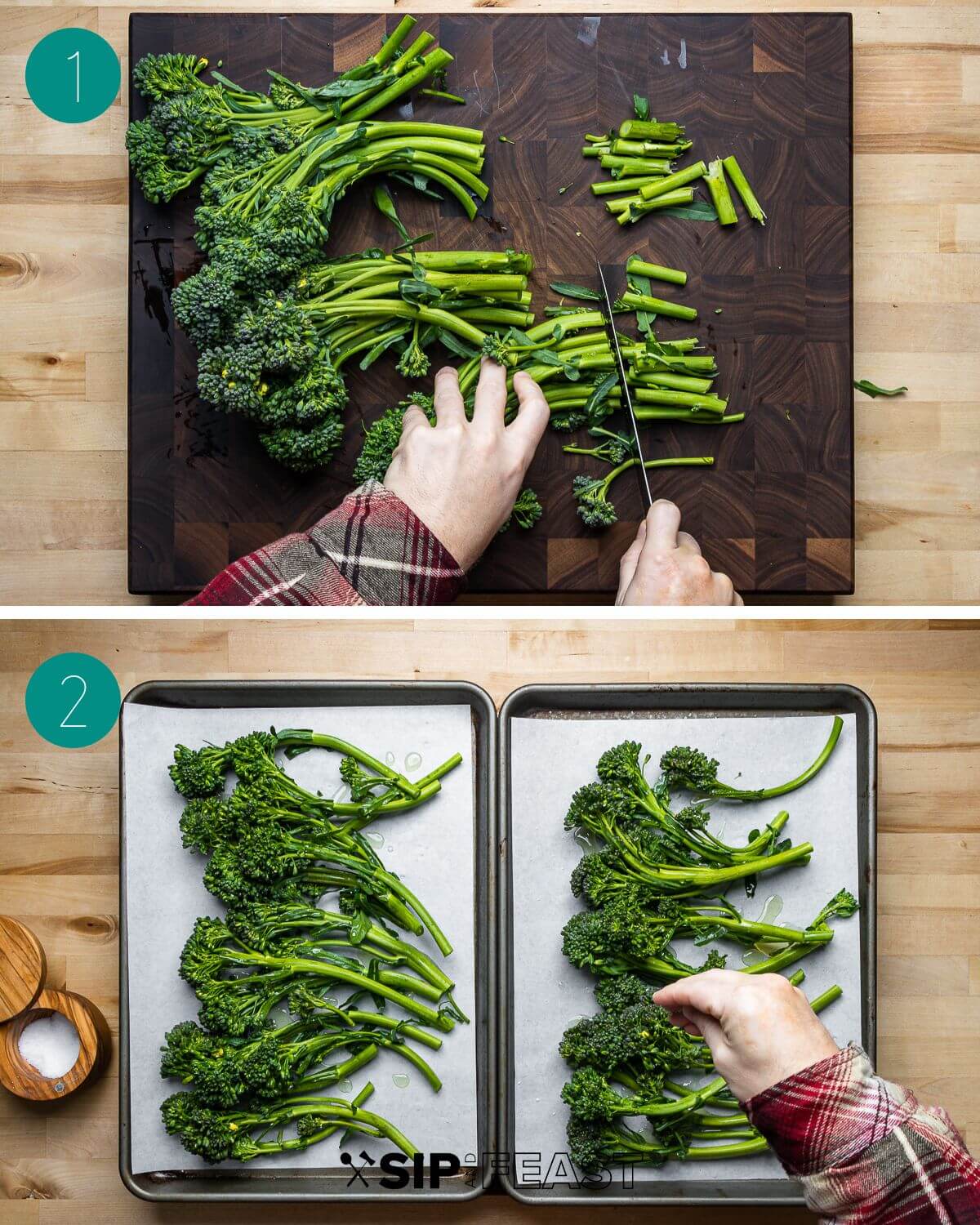 Roasted broccolini pasta recipe process shot collage group number one.