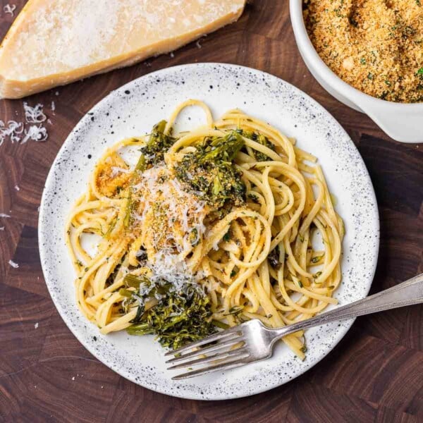 Roasted broccolini pasta with seasoned breadcrumbs featured image.