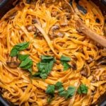 Spicy creamy mushroom pasta Pinterest image.