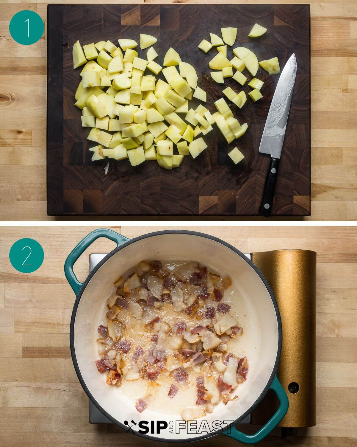 Baked potato soup recipe process shot collage group number one.