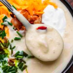 Baked potato soup recipe Pinterest image.