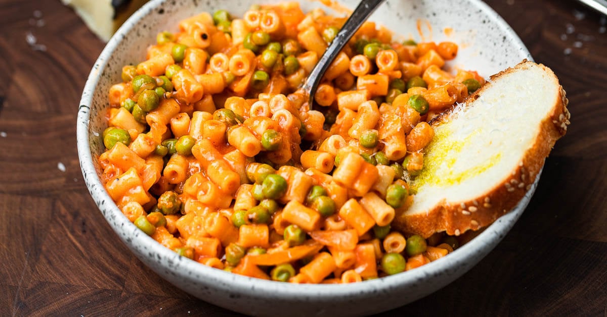 Pasta and Peas in Red Sauce - Sip and Feast