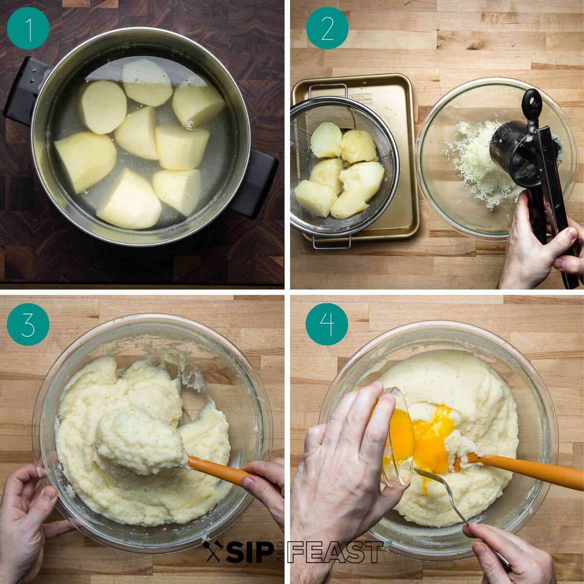 Shepherd's pie recipe process shot collage for the mashed potatoes.