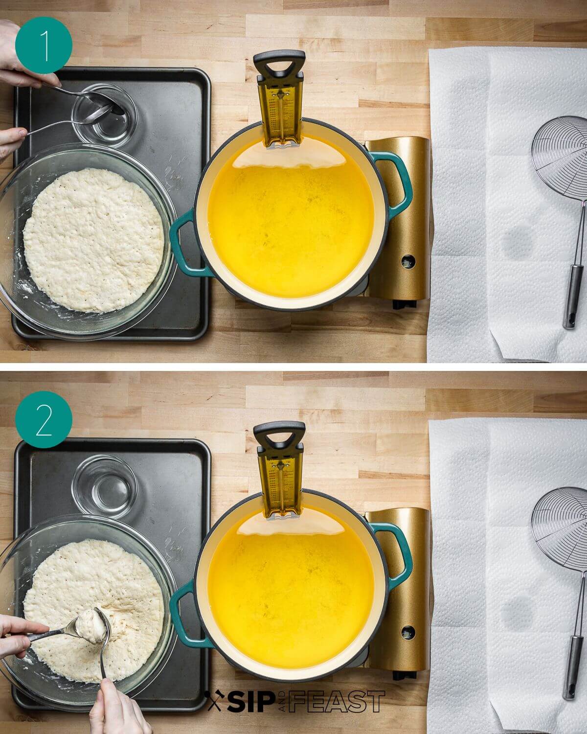 Zeppole recipe process shot collage group number one.