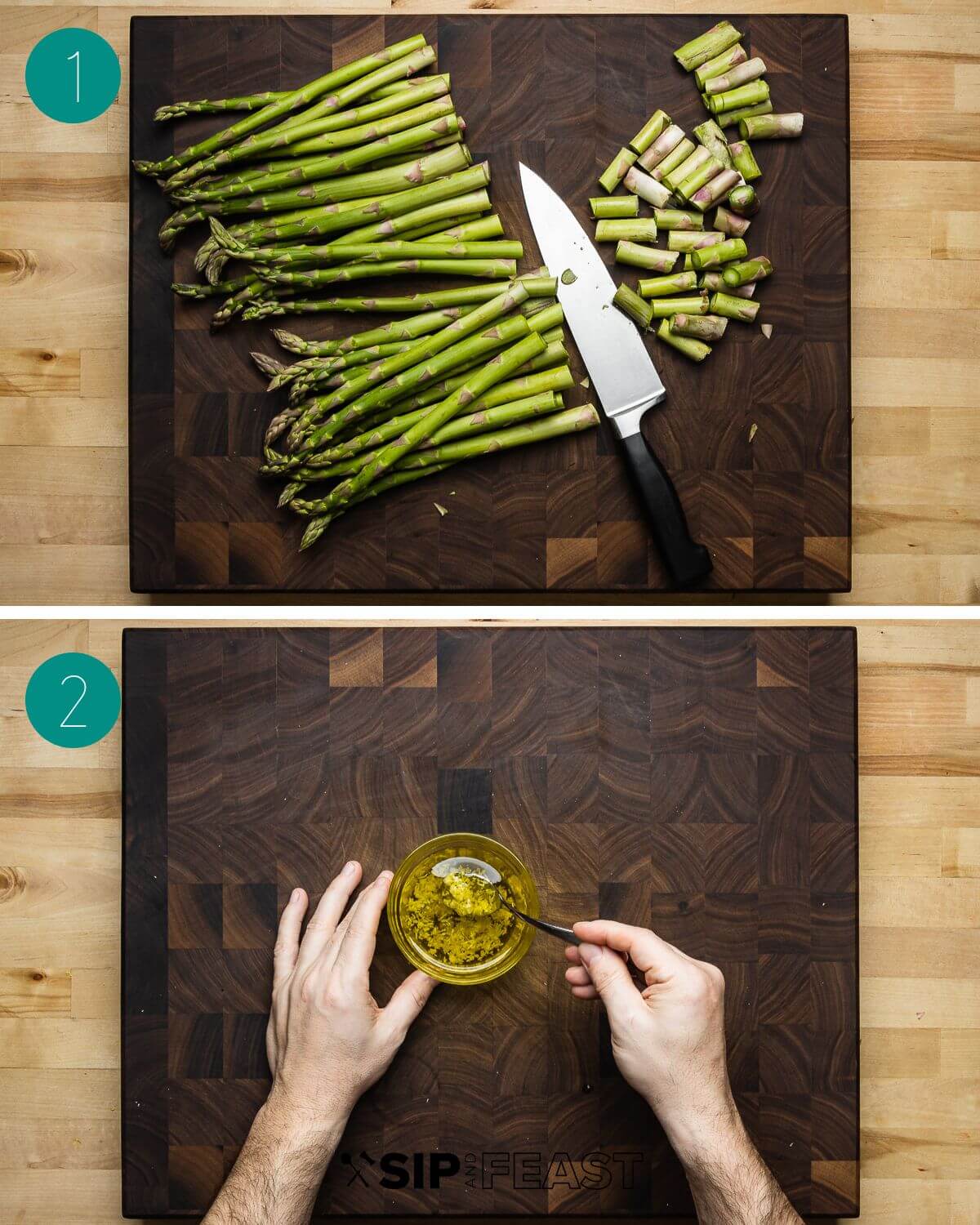 Baked asparagus with cheese and breadcrumbs recipe process shot collage group number one.