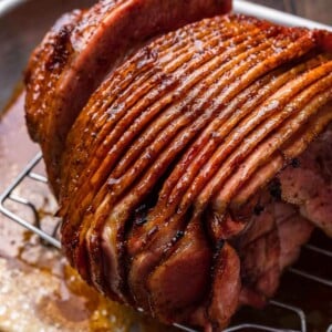 Brown sugar glazed spiral ham recipe featured image.