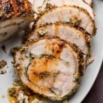 Italian stuffed pork loin recipe Pinterest image.