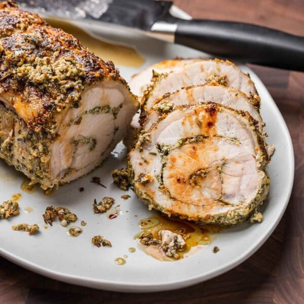 Italian stuffed pork loin recipe featured image.