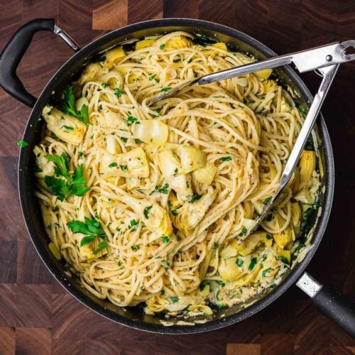Pasta with artichokes and breadcrumbs featured image.