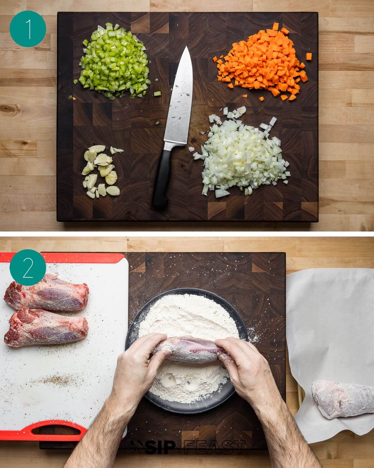 Red wine braised lamb shanks recipe process shot collage group number one.