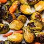 Roasted brussels sprouts and carrots Pinterest image.