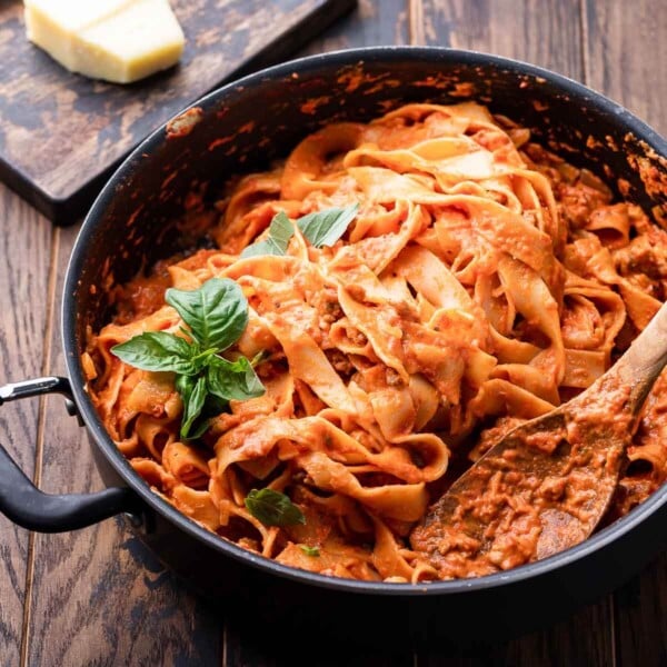 Creamy Italian sausage pasta recipe featured image.