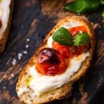 Ricotta roasted cherry tomato crostini Pinterest image.