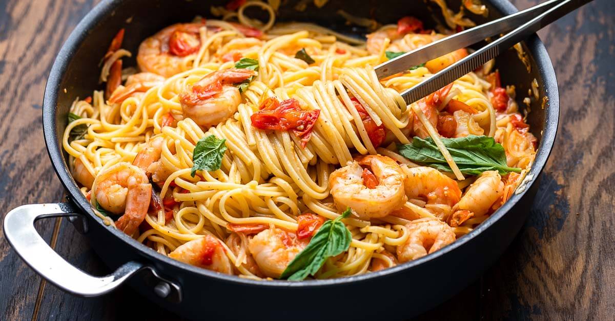 Shrimp Tomato Basil Pasta - Sip and Feast