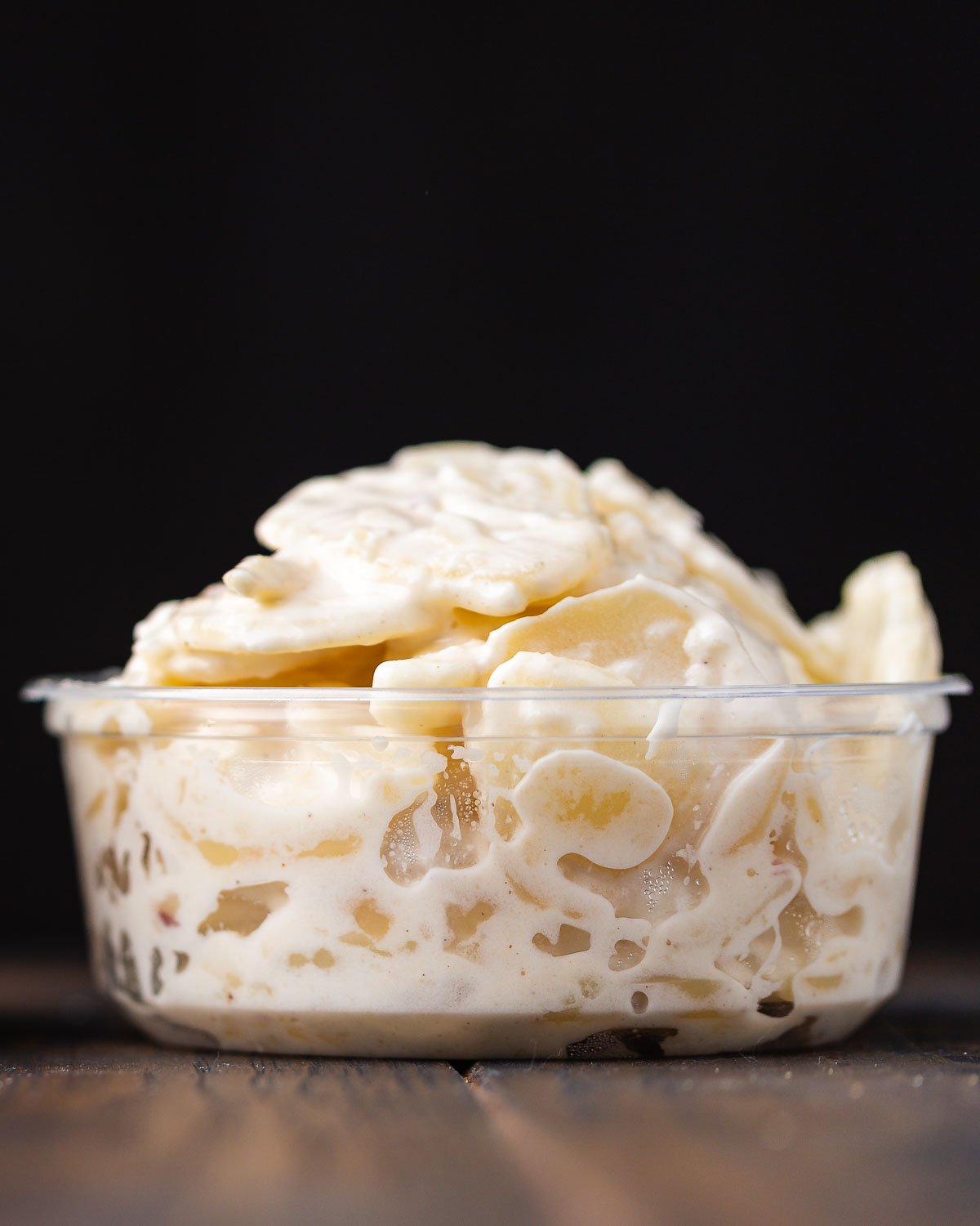 Deli container with homemade NY deli potato salad.