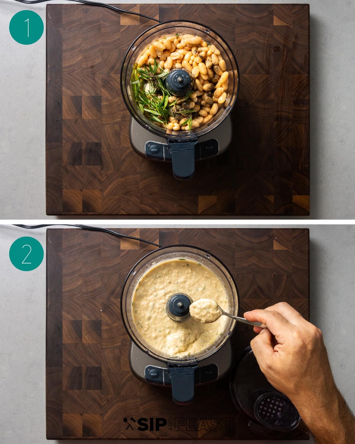Cannellini bean dip recipe process shot collage.