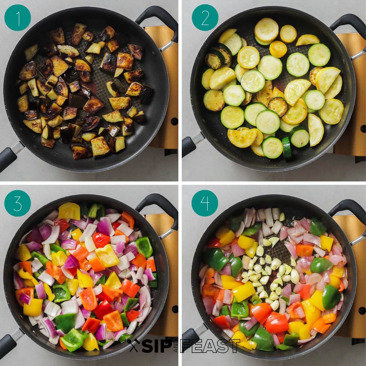Ratatouille recipe process shot collage group number one.