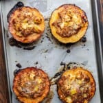 Sausage apple stuffed acorn squash Pinterest image.