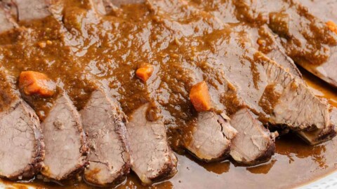 Brasato al Barolo in white platter featured image.