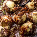 French onion meatballs Pinterest image.