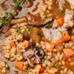 Mushroom barley soup Pinterest image.