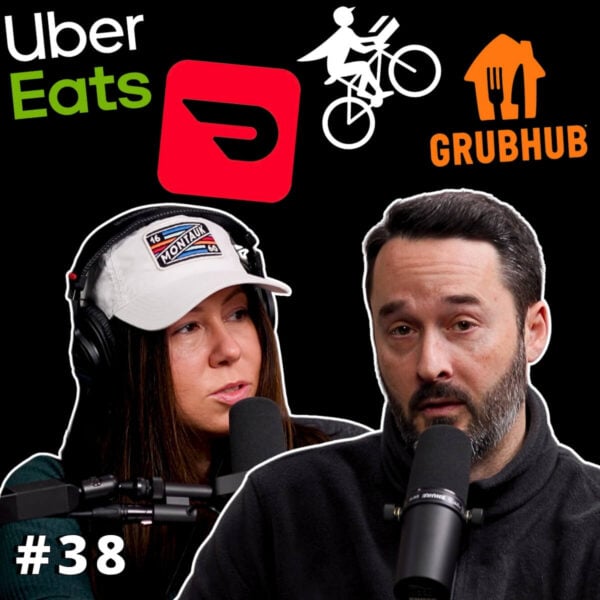 Picture of food delivery service's logos along with Jim and Tara and the number 38.
