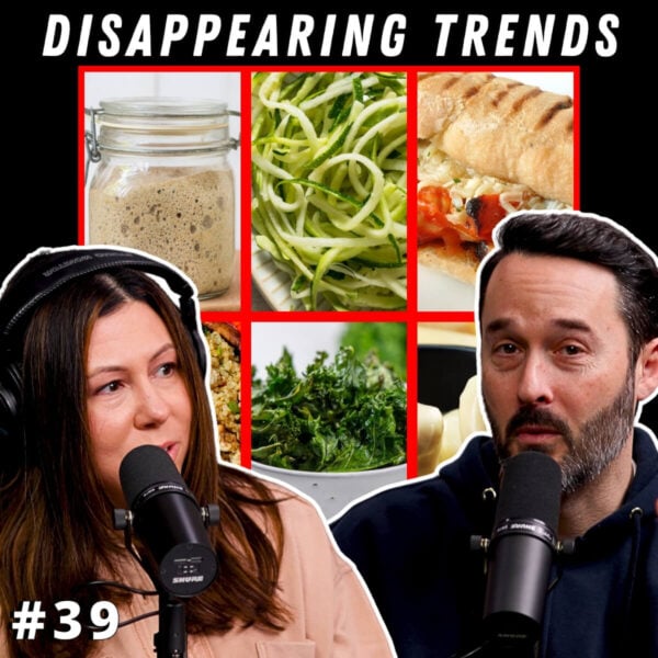 Pic of Jim and Tara for podcast 39 with words "dissappearing trends" and photo collage in the background.