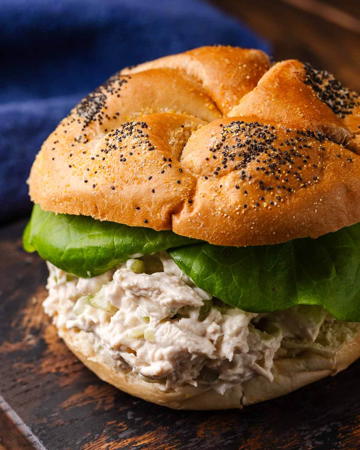 New York deli chicken salad on kaiser roll.