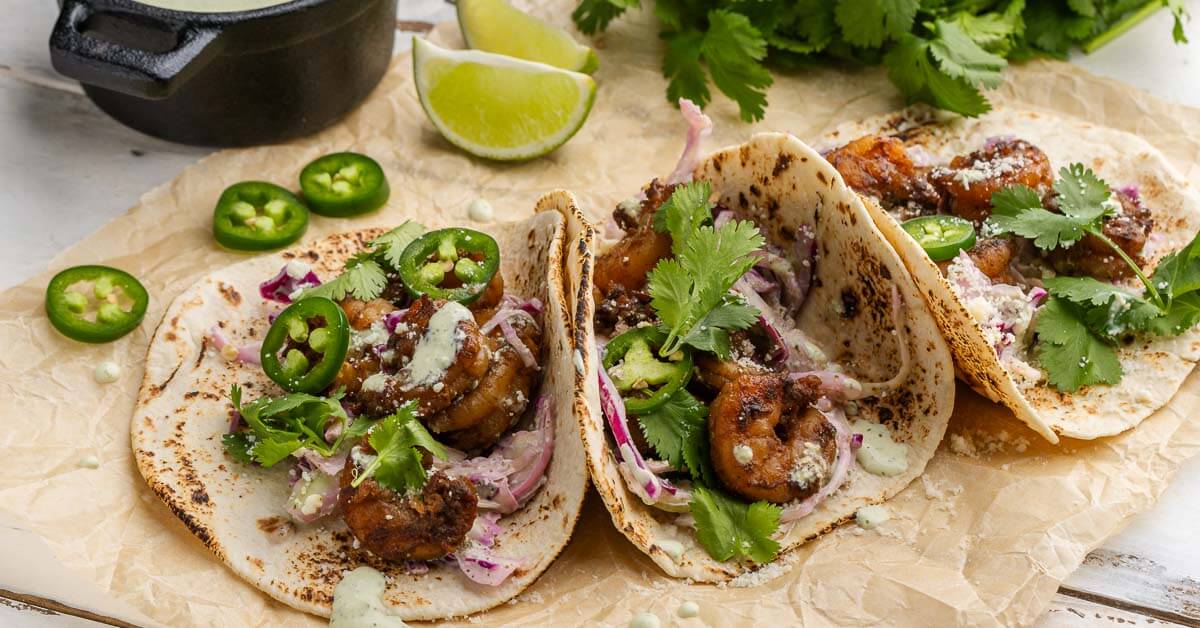 Spicy Shrimp Tacos with Creamy Cilantro Jalapeno Sauce