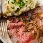 Top round with onion gravy Pinterest image.