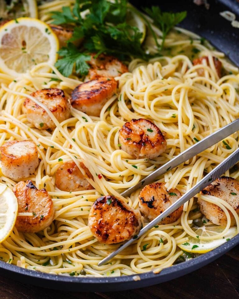 Lemon Garlic Scallop Pasta - Sip and Feast