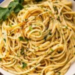 Linguine aglio e olio Pinterest image.